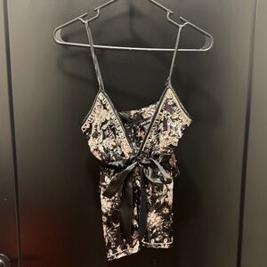 Floral Beaded & Lace Black Satin top